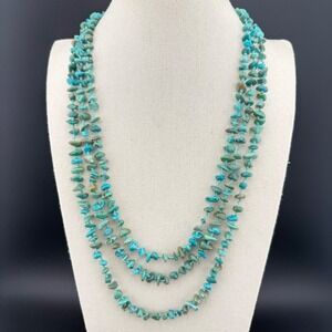 Sally C QVC‎ Turquoise Nugget Sterling Silver Toggle Clasp Necklace 80" Long